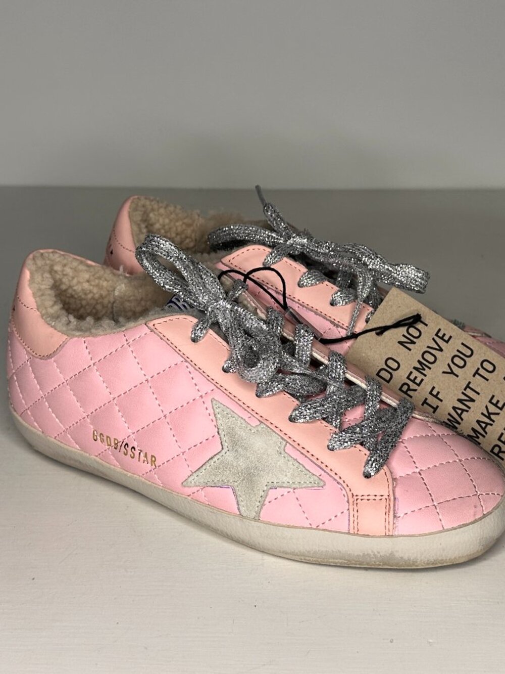 Super-Star Golden Goose Pink Quilted Faux Fur Lined Sneakers Women Size 36 / New - Picture 2 of 12